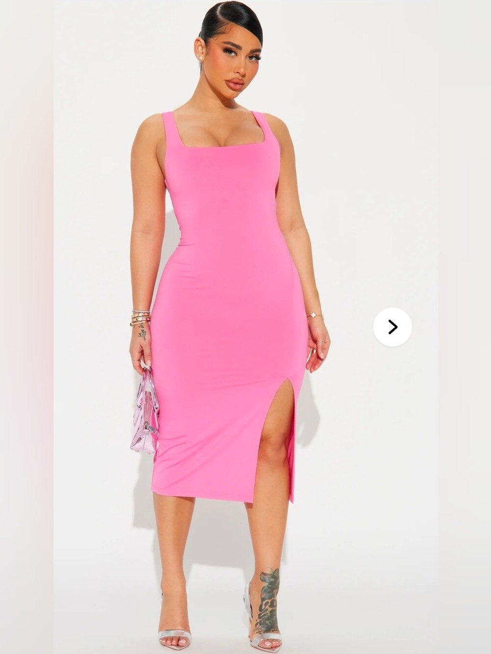Fashion Nova Kiss Me Sleeveless Midi Dress Square Neck Bodycon Hot Pink Large